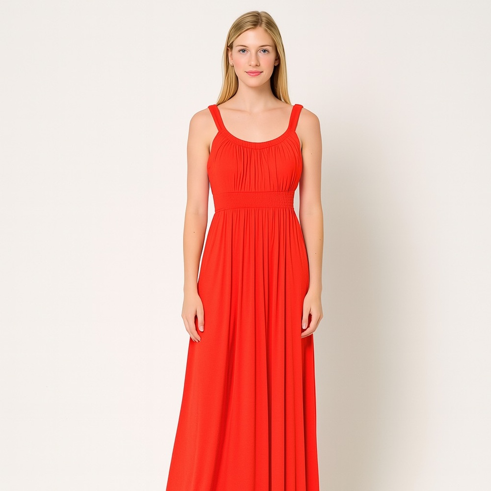 Max Studio Vibrant Orange Stretch Elastic Waist Sleeveless Maxi Dress M